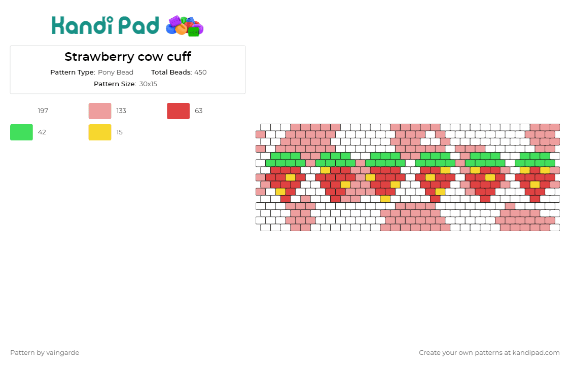 Strawberry cow cuff - Pony Bead Pattern by vaingarde on Kandi Pad - cows,fruit,strawberry,cuff,animals,food