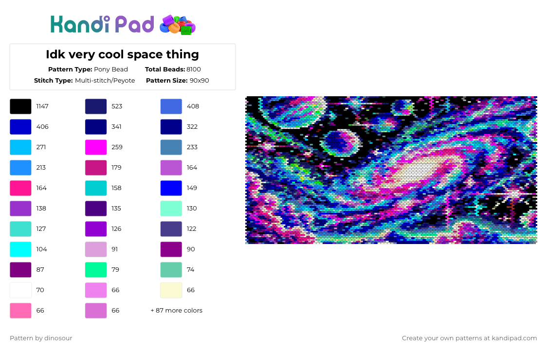 Idk very cool space thing - Pony Bead Pattern by dinosour on Kandi Pad - light blue,purple,pink,teal,colorful
