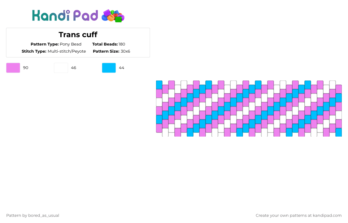 Trans cuff - Pony Bead Pattern by bored_as_usual on Kandi Pad - pink,light blue
