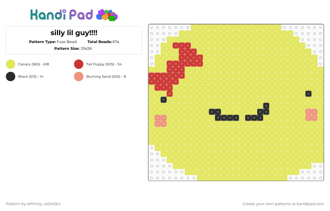 silly lil guy!!!! - Fuse Bead Pattern by shark1e on Kandi Pad - yellow,3goober,yeller