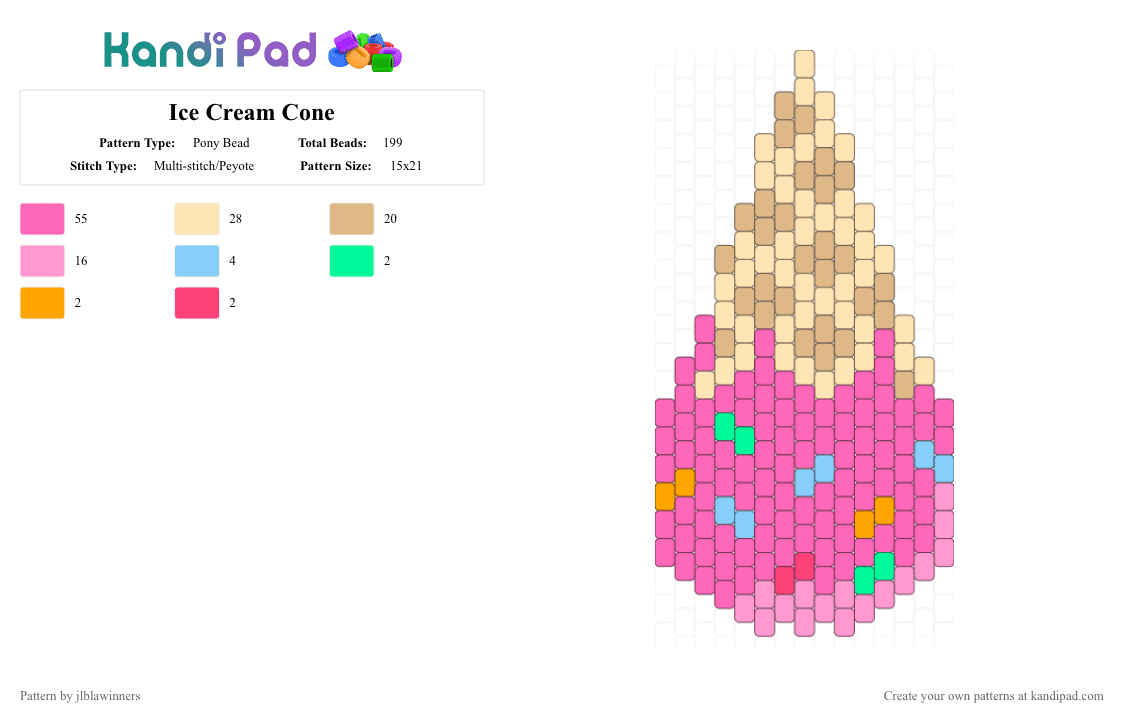 Ice Cream Cone - Pony Bead Pattern by jlblawinners on Kandi Pad - beige,pink
