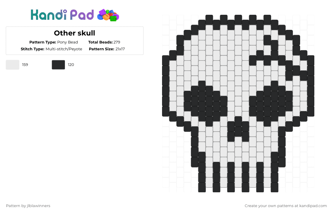 Other skull - Pony Bead Pattern by jlblawinners on Kandi Pad - black,white