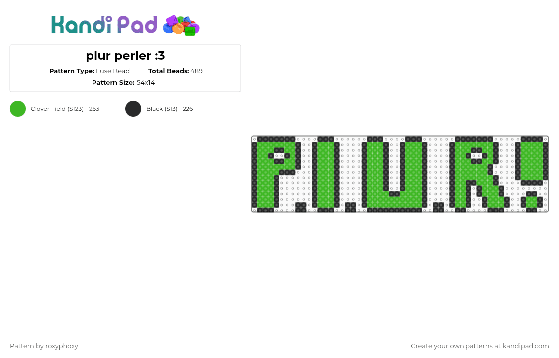 plur perler :3 - Fuse Bead Pattern by roxyphoxy on Kandi Pad - black,green