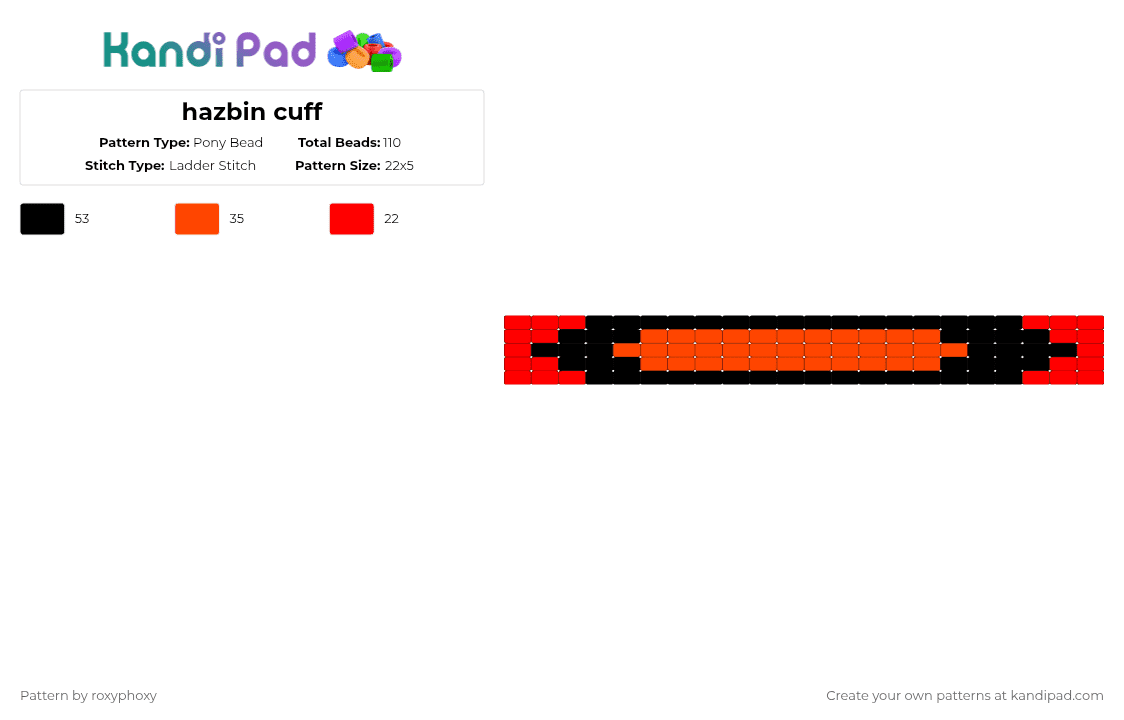hazbin cuff - Pony Bead Pattern by roxyphoxy on Kandi Pad - red,black