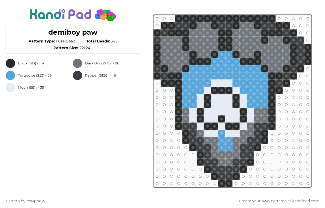 demiboy paw - Fuse Bead Pattern by roxyphoxy on Kandi Pad - gray,light blue,pride,demiboy,paw