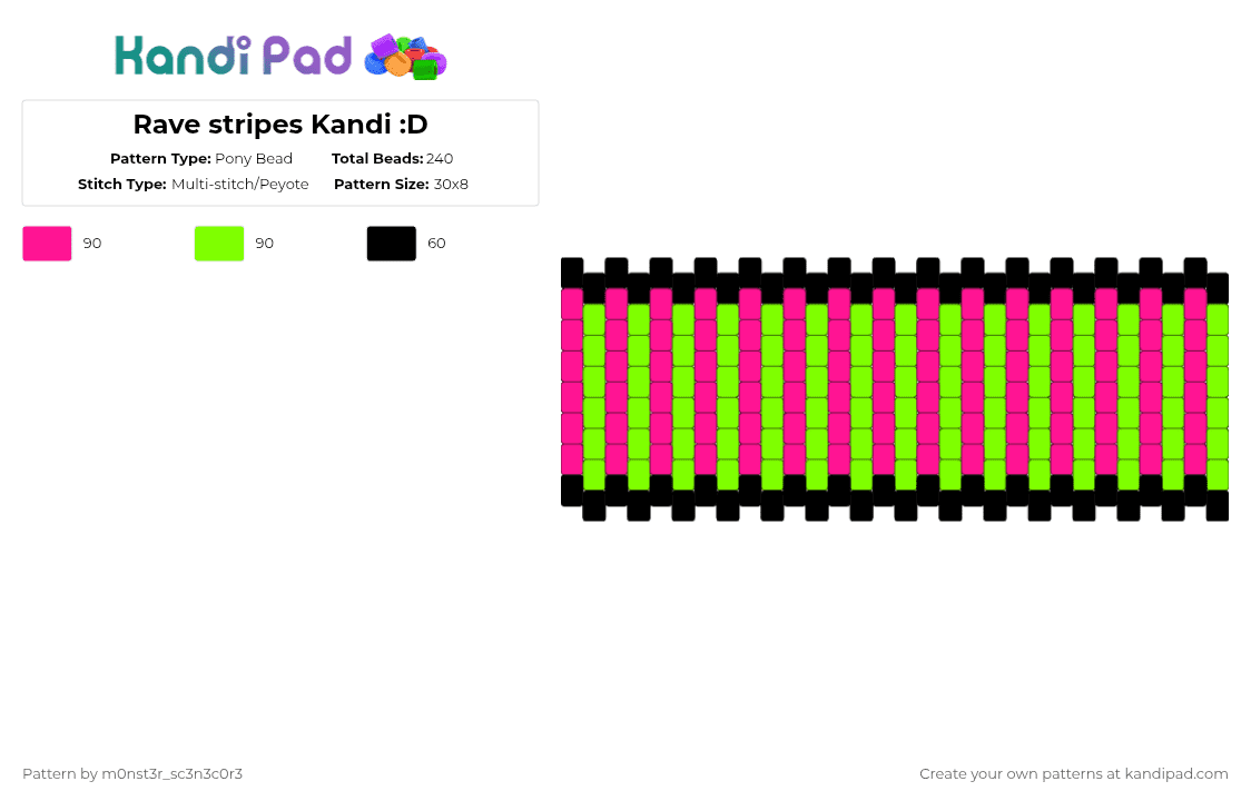 Rave stripes Kandi :D - Pony Bead Pattern by m0nst3r_sc3n3c0r3 on Kandi Pad - 