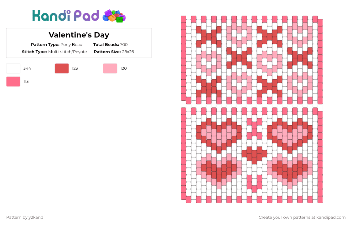 Valentine\'s Day - Pony Bead Pattern by y2kandi on Kandi Pad - red,pink