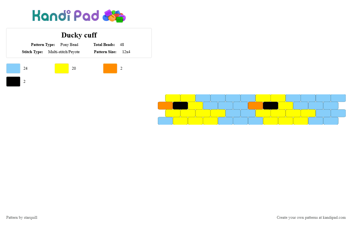 Ducky cuff - Pony Bead Pattern by starquill on Kandi Pad - light blue,yellow,duck,multistitch,peyote
