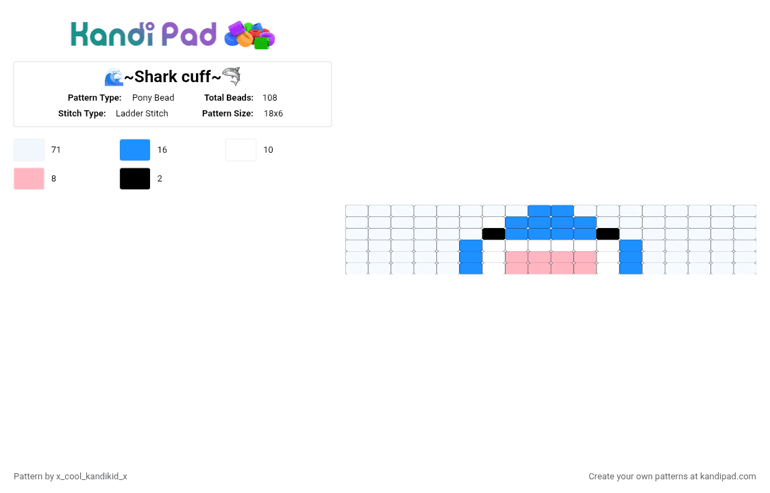 🌊~Shark cuff~🦈 - Pony Bead Pattern by x_cool_kandikid_x on Kandi Pad - light blue, pink, white