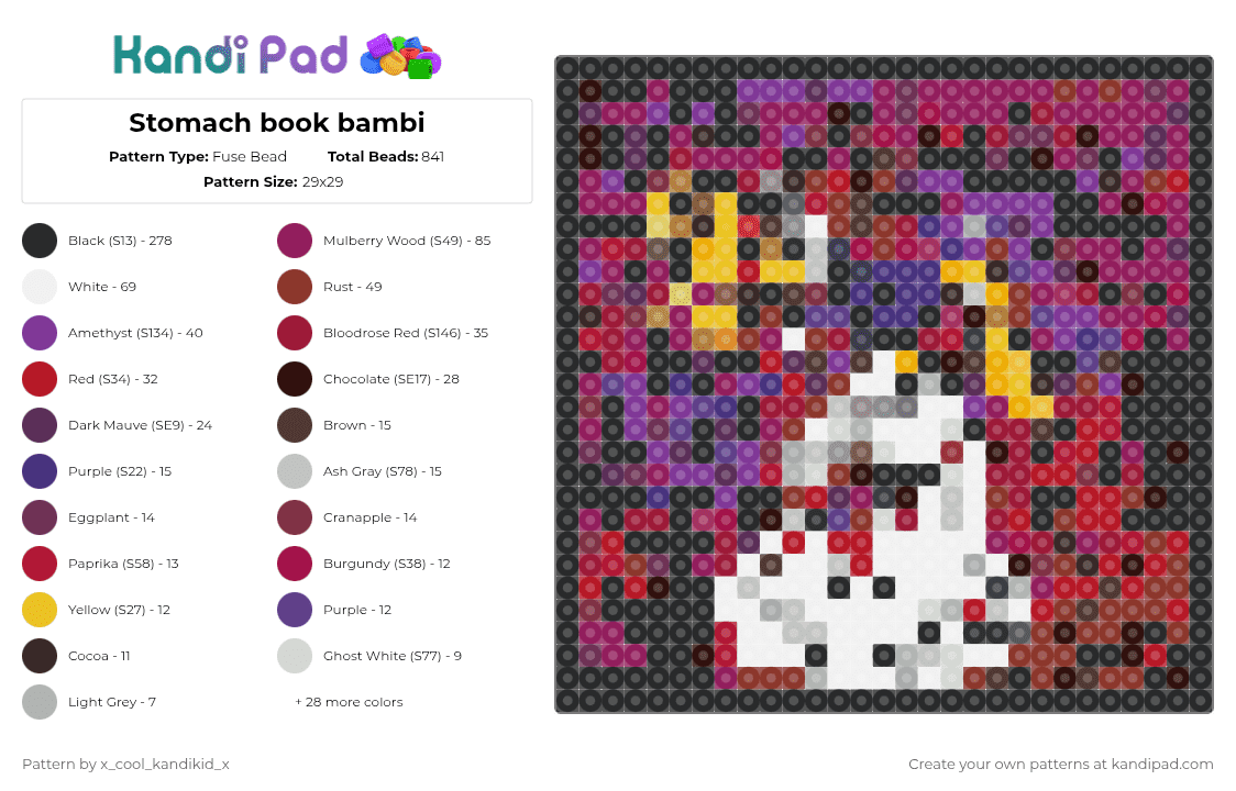 Stomach book bambi - Fuse Bead Pattern by x_cool_kandikid_x on Kandi Pad - brown,pink,red