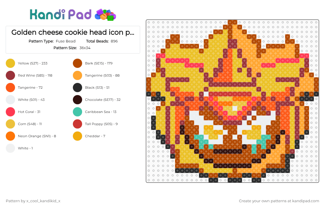 Golden cheese cookie head icon pixel art🪙🧀🍪 - Fuse Bead Pattern by x_cool_kandikid_x on Kandi Pad - orange,red,yellow