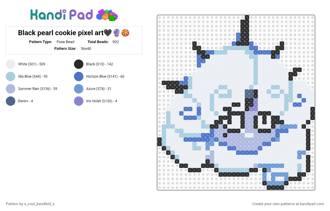 Black pearl cookie pixel art🖤🔮🍪 - Fuse Bead Pattern by x_cool_kandikid_x on Kandi Pad - white,light blue
