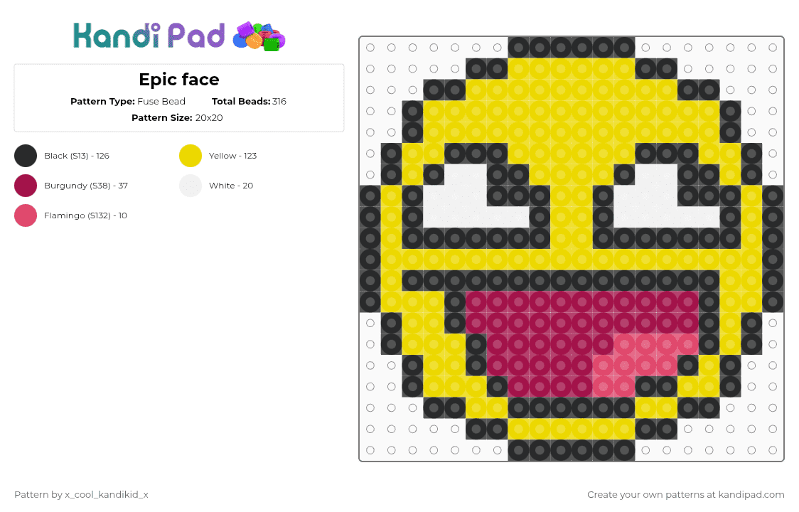 Epic face - Fuse Bead Pattern by x_cool_kandikid_x on Kandi Pad - yellow