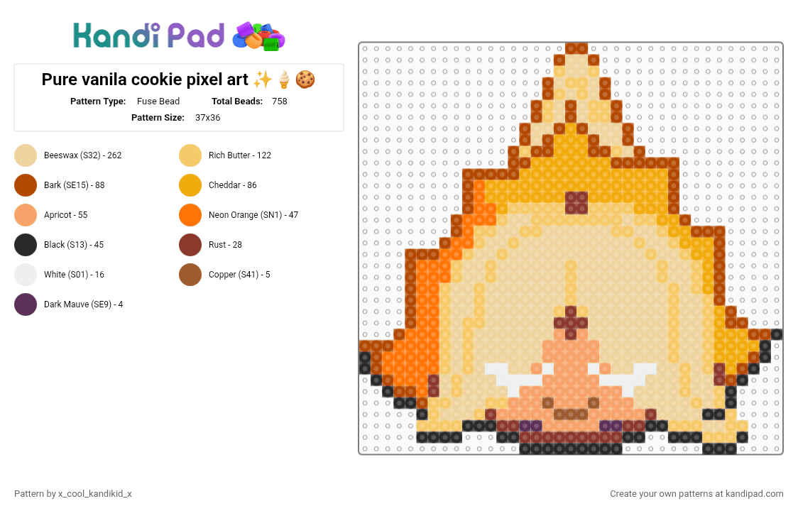 Pure vanila cookie pixel art ✨🍦🍪 - Fuse Bead Pattern by x_cool_kandikid_x on Kandi Pad - red,orange,beige,yellow