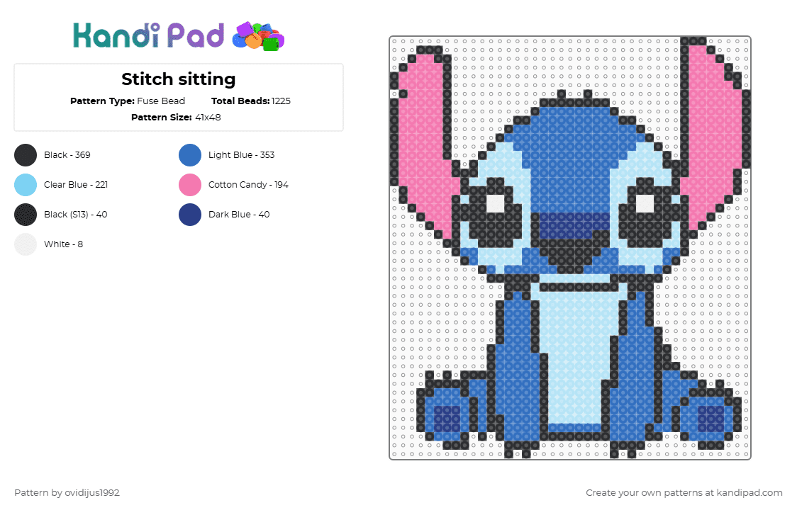 Stitch sitting - Fuse Bead Pattern by ovidijus1992 on Kandi Pad - blue