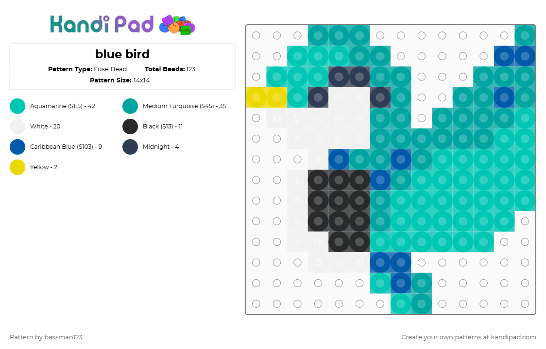 blue bird - Fuse Bead Pattern by bassman123 on Kandi Pad - teal