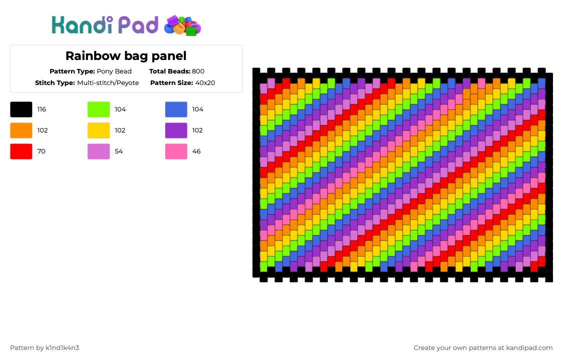 Rainbow bag panel - Pony Bead Pattern by k1nd1k4n3 on Kandi Pad - orange,green,purple,colorful