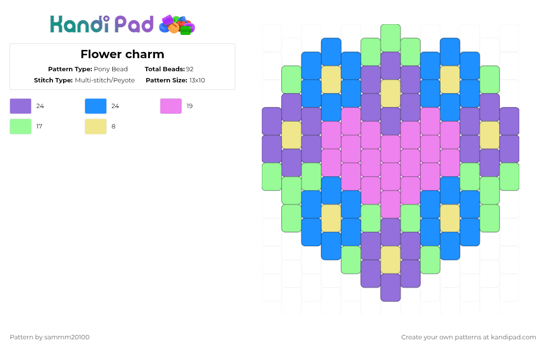Flower charm - Pony Bead Pattern by sammm20100 on Kandi Pad - purple,pink,light blue