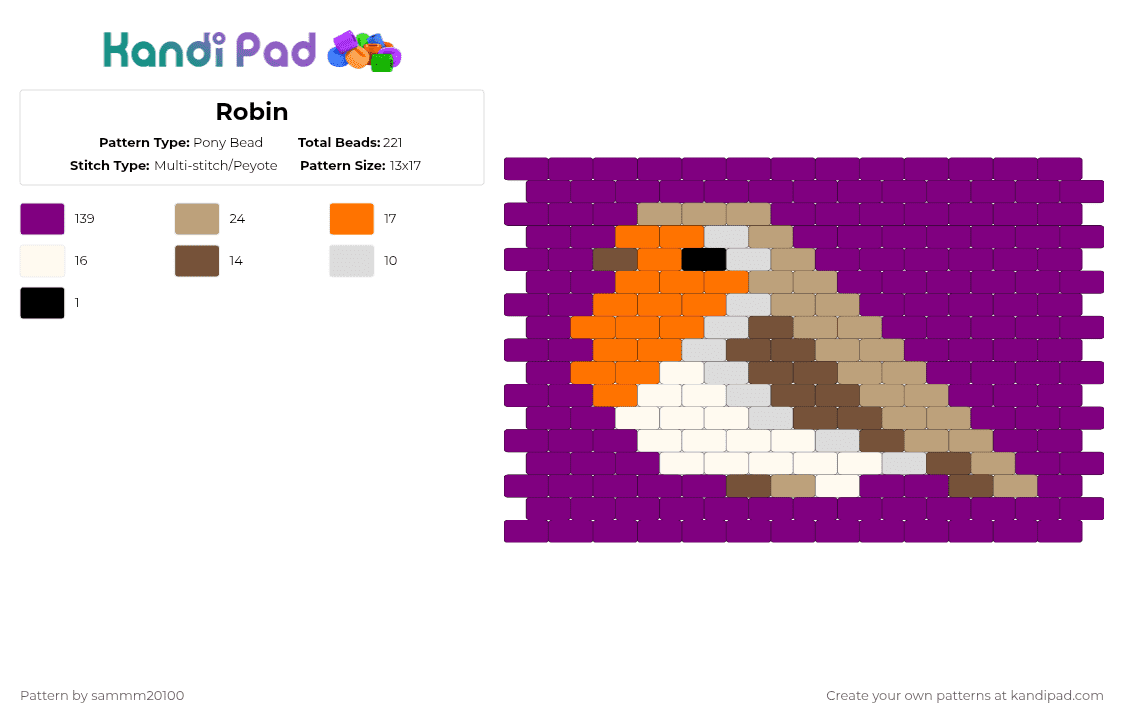 Robin - Pony Bead Pattern by sammm20100 on Kandi Pad - pink