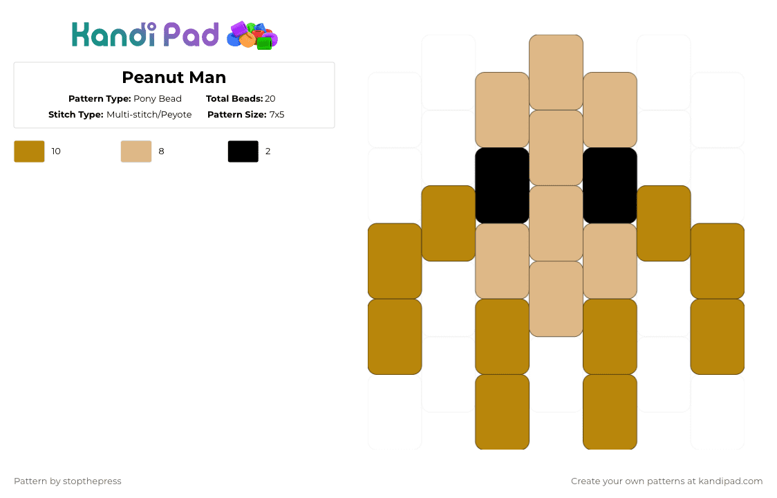 Peanut Man - Pony Bead Pattern by musicalman on Kandi Pad - beige,gold,peanut,cute,food,peak,charm,keychain,kandi,tan