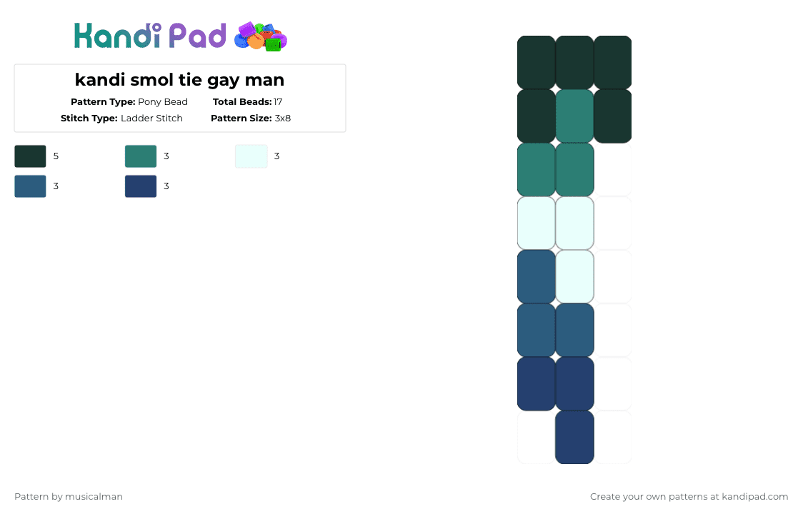 kandi smol tie gay man - Pony Bead Pattern by musicalman on Kandi Pad - blue, cute, gay, gay man, lgb, lgbt, lgbtq, small, teal, tie