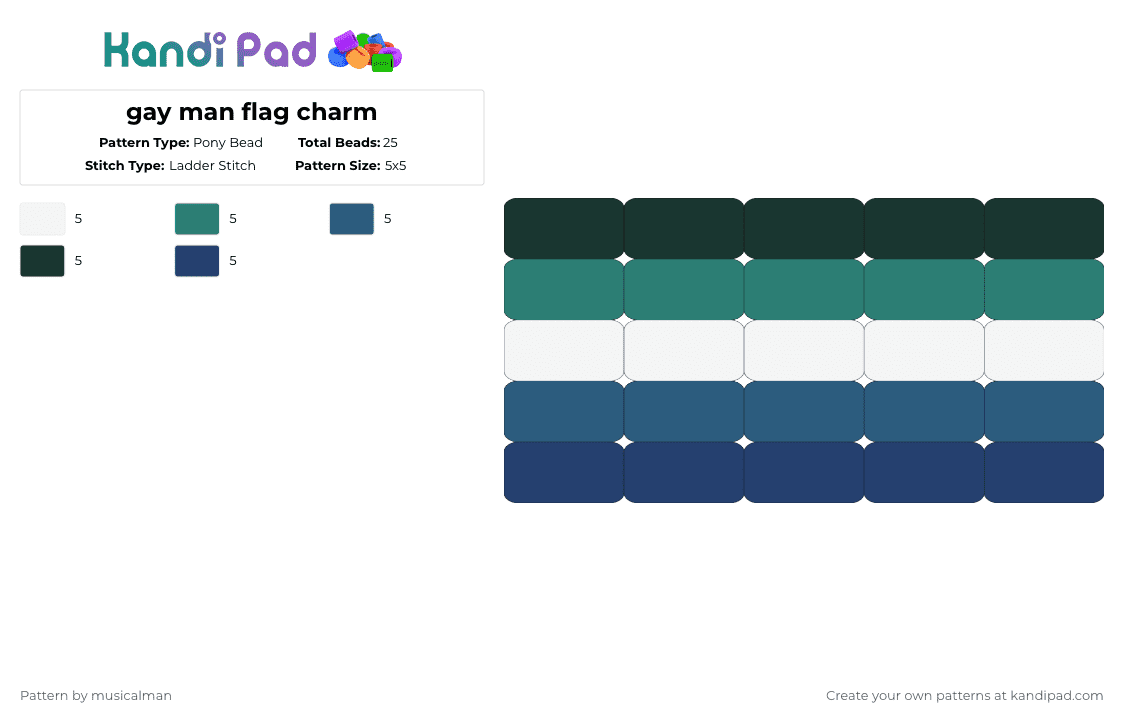gay man flag charm - Pony Bead Pattern by musicalman on Kandi Pad - bl, blue, flag, gay, gay man, gay men, lgbtq, man, mlm, teal