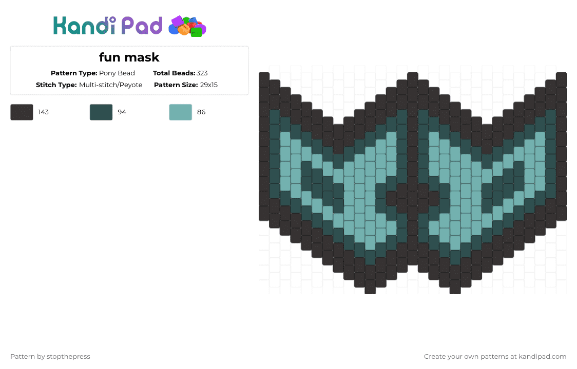 fun mask - Pony Bead Pattern by musicalman on Kandi Pad - gray,teal