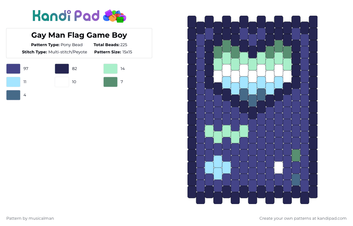 Gay Man Flag Game Boy - Pony Bead Pattern by musicalman on Kandi Pad - purple,gay,gay men,flag,pride,lgbtq,lgbt,lgb,gameboy