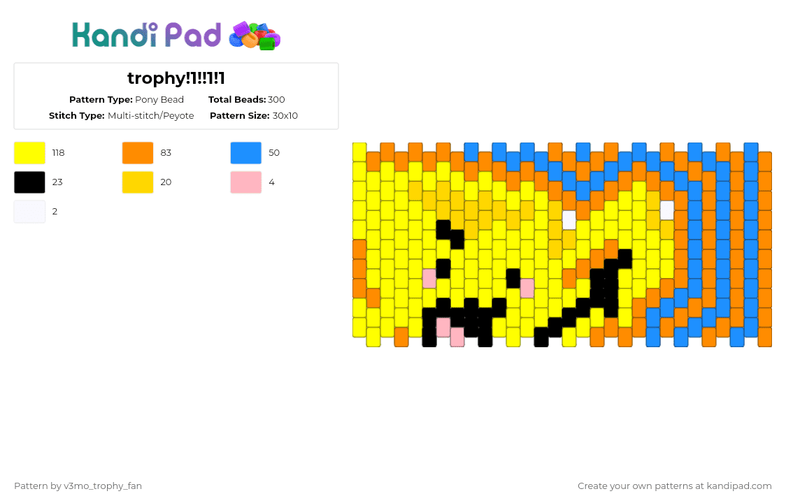 trophy!1!!1!1 - Pony Bead Pattern by v3mo_trophy_fan on Kandi Pad - yellow,orange