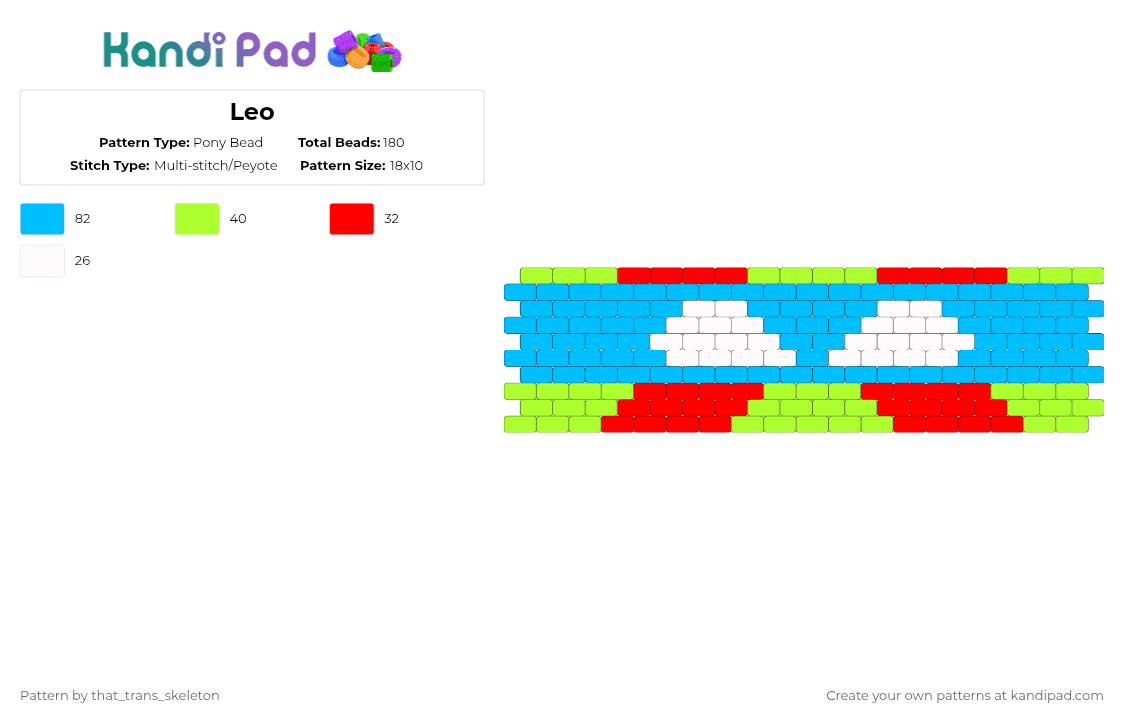 Leo - Pony Bead Pattern by that_trans_skeleton on Kandi Pad - light blue,tmnt,rottmnt,kandi