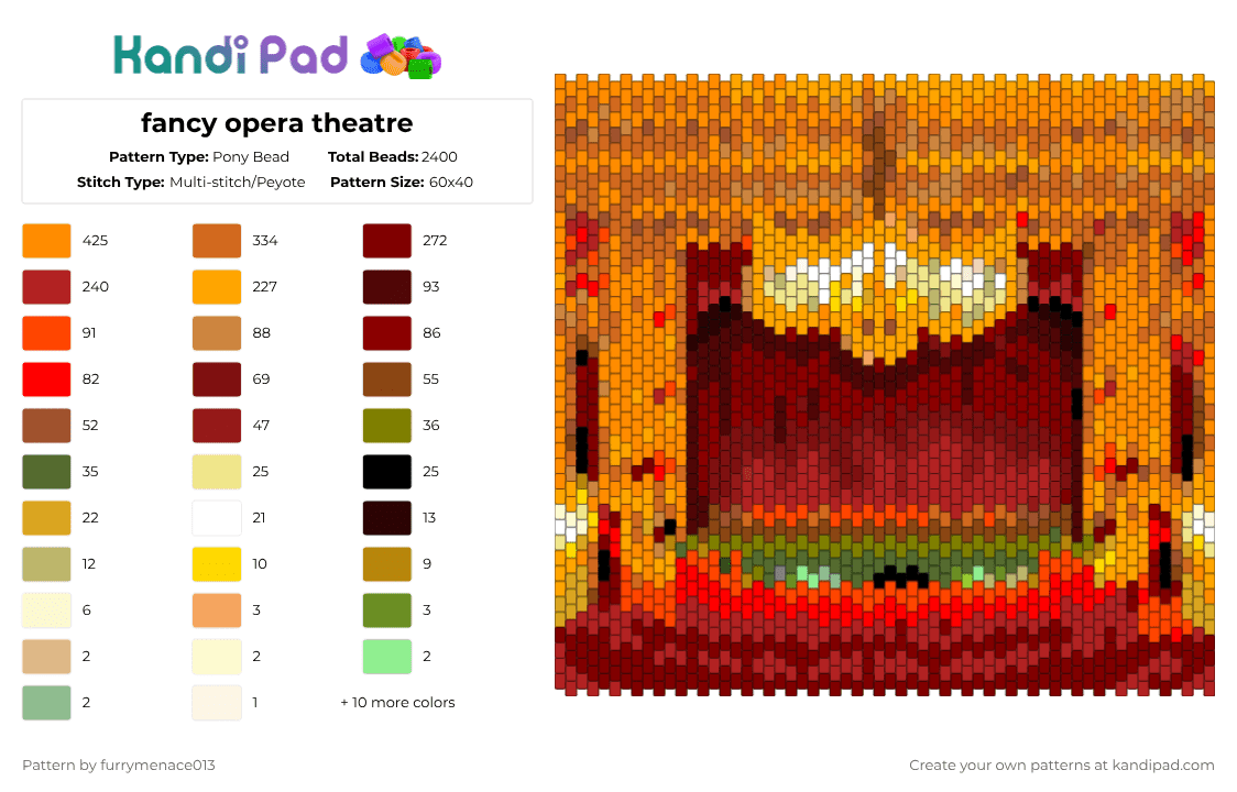 fancy opera theatre - Pony Bead Pattern by scribblz_fnaf_hehe on Kandi Pad - orange,red,brown,cotdopera