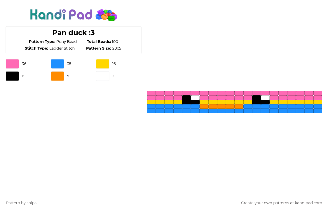 Pan duck :3 - Pony Bead Pattern by snips on Kandi Pad - pink,light blue