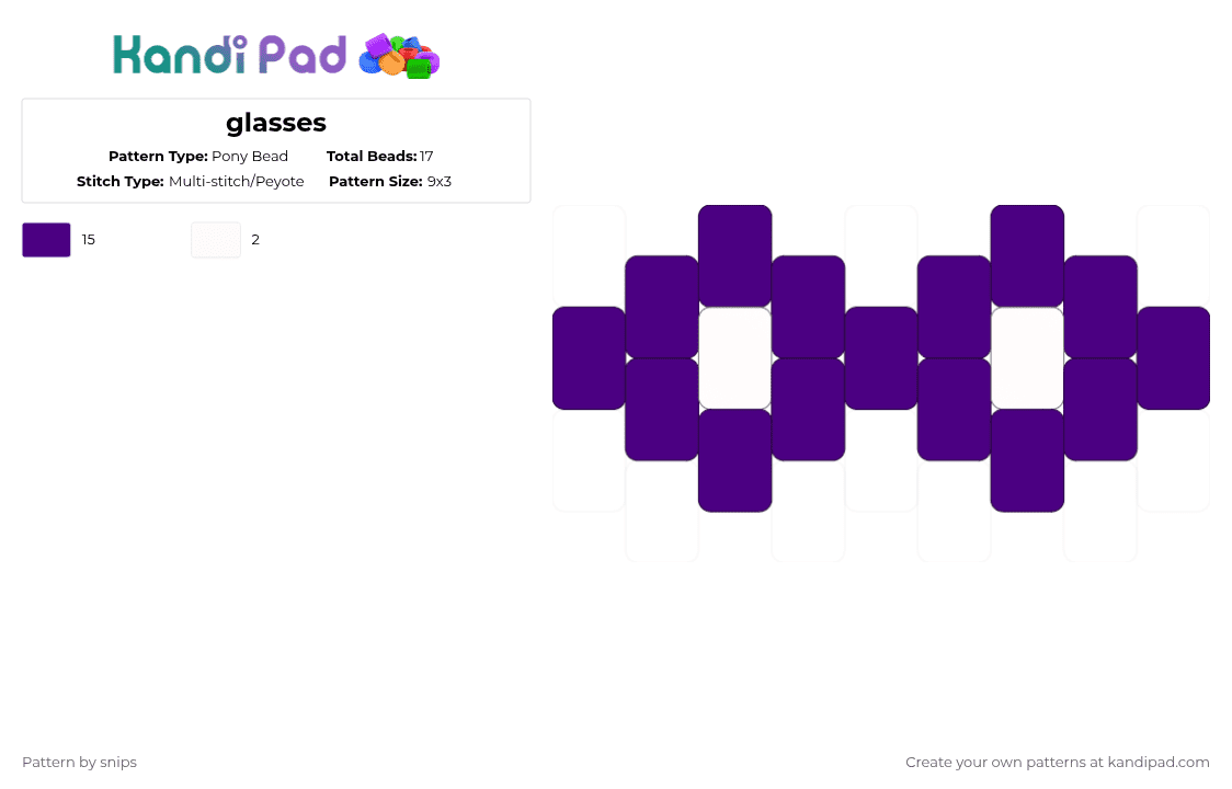 glasses - Pony Bead Pattern by snips on Kandi Pad - purple,glasses,dark purple