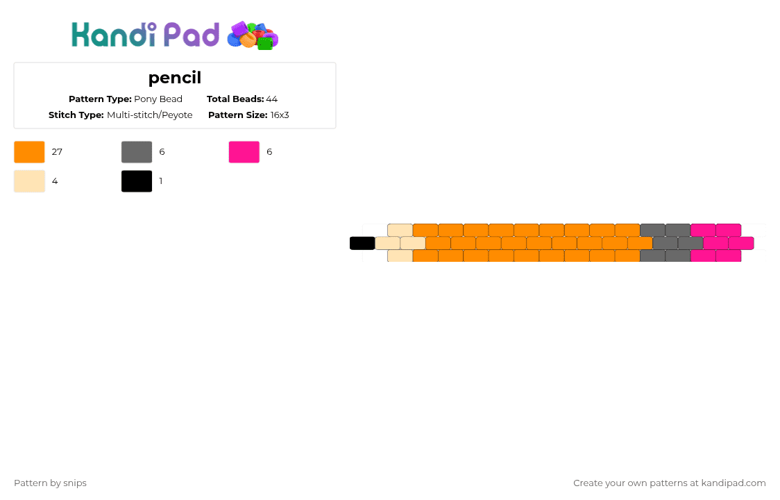 pencil - Pony Bead Pattern by snips on Kandi Pad - orange,cotdcraftfair,pencil,art
