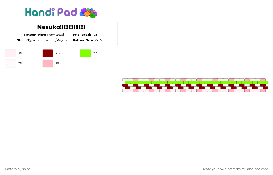 Nesuko!!!!!!!!!!!!!!! - Pony Bead Pattern by snips on Kandi Pad - green,red,nesuko,demon slayer,pink,kimono