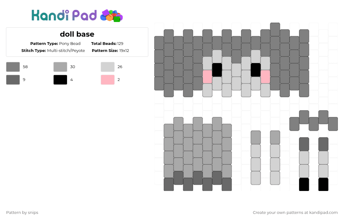 doll base - Pony Bead Pattern by snips on Kandi Pad - doll,grey,base,simple,idk
