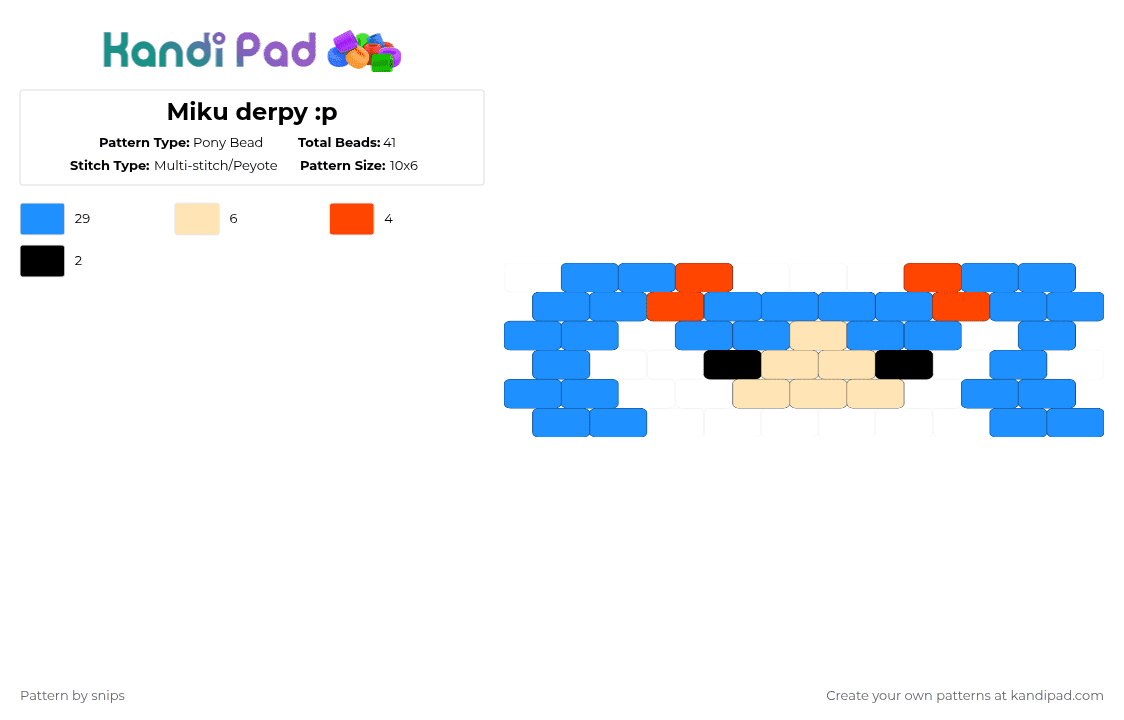 Miku derpy :p - Pony Bead Pattern by snips on Kandi Pad - light blue,miku,derpy,anime,blue