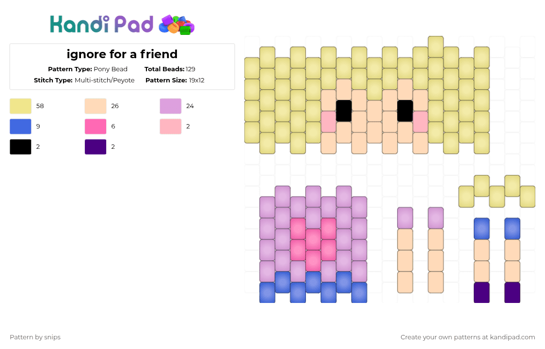 ignore for a friend - Pony Bead Pattern by snips on Kandi Pad - yellow,beige,pink,purple,doll,ignore,blond