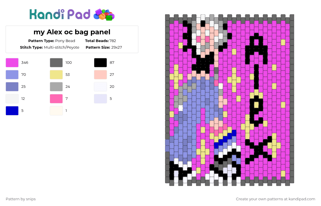 my Alex oc bag panel - Pony Bead Pattern by snips on Kandi Pad - alex, bag, demi girl, gray, oc, panel, pastel goth, pink, sparkles