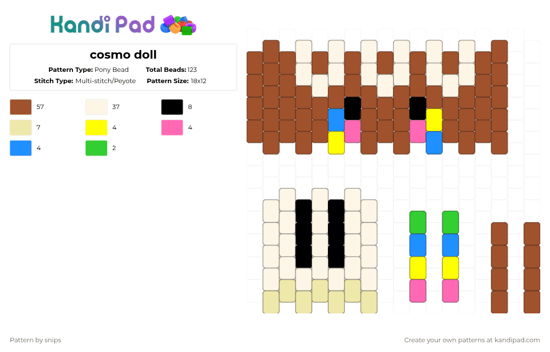 cosmo doll - Pony Bead Pattern by snips on Kandi Pad - doll,cosmo,dandys world,cosmo doll,cute,brown