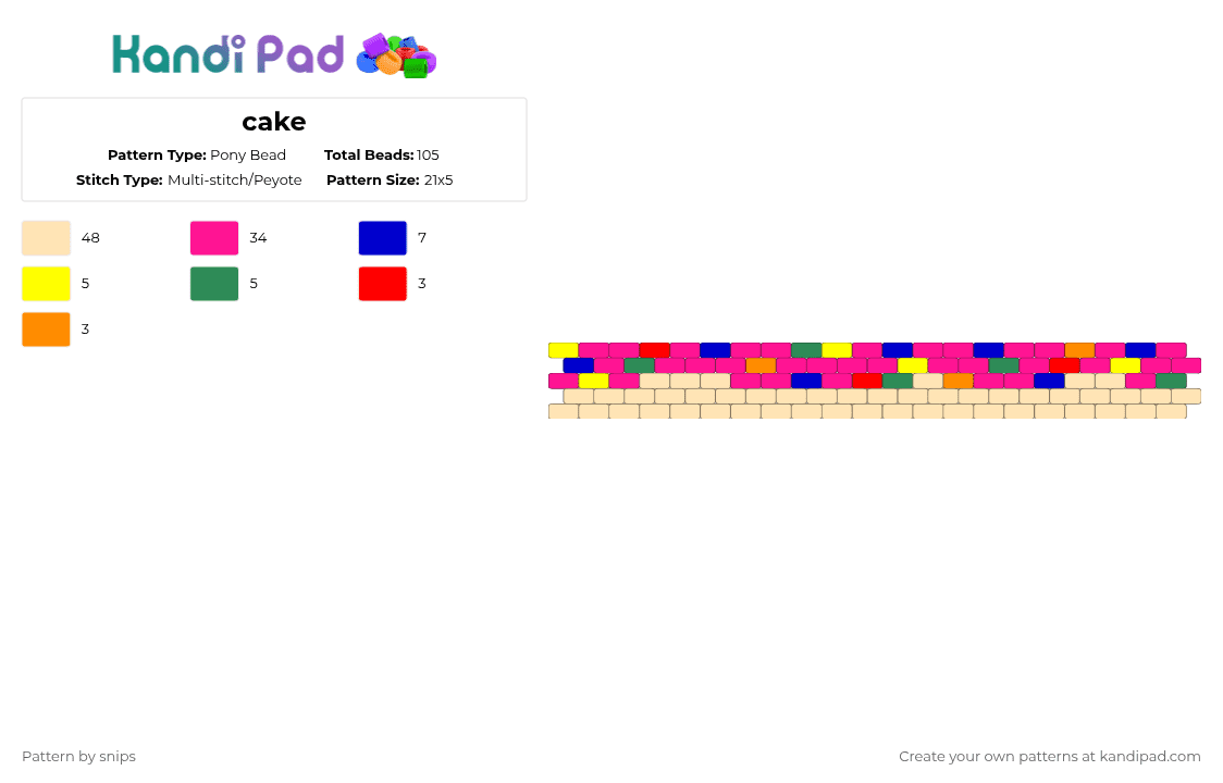 cake - Pony Bead Pattern by snips on Kandi Pad - pink,beige,cotddessertsfancy,cake,dessert