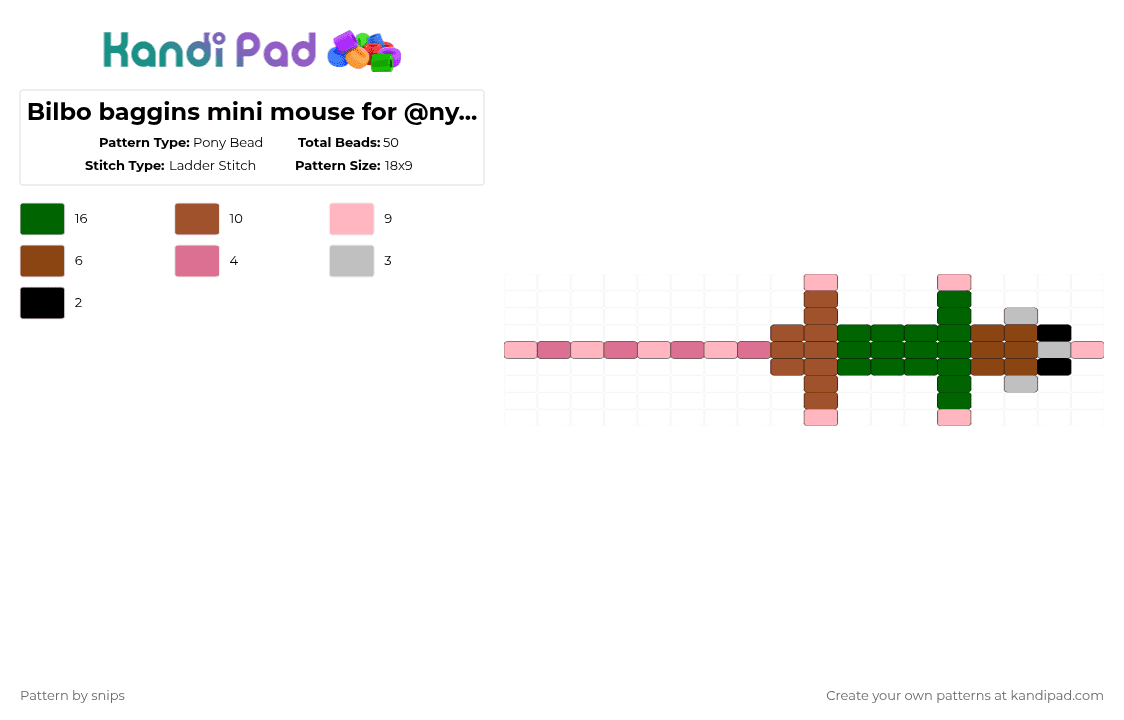 Bilbo baggins mini mouse for @nyx_patterns 3/3 - Pony Bead Pattern by snips on Kandi Pad - pink,red,green,mice,mini mice,charm,cute,bilbo baggins,bilbo,lord of the rings,hobbit