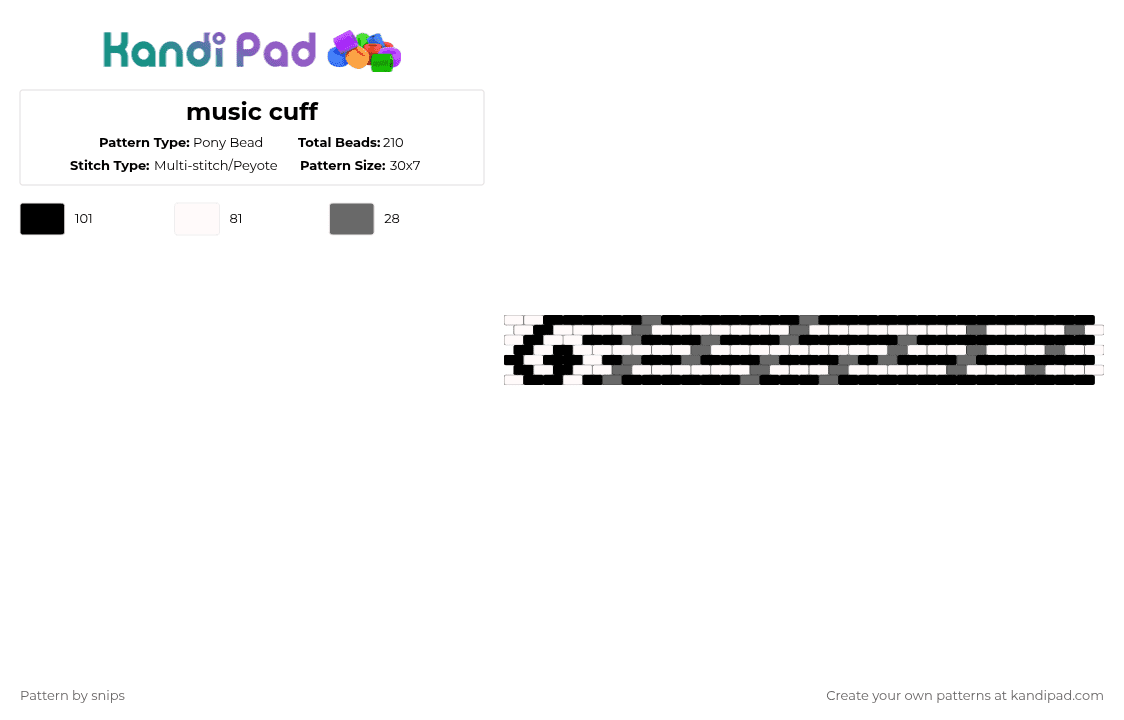 music cuff - Pony Bead Pattern by snips on Kandi Pad - white,cotdopera,black,monocrome,music