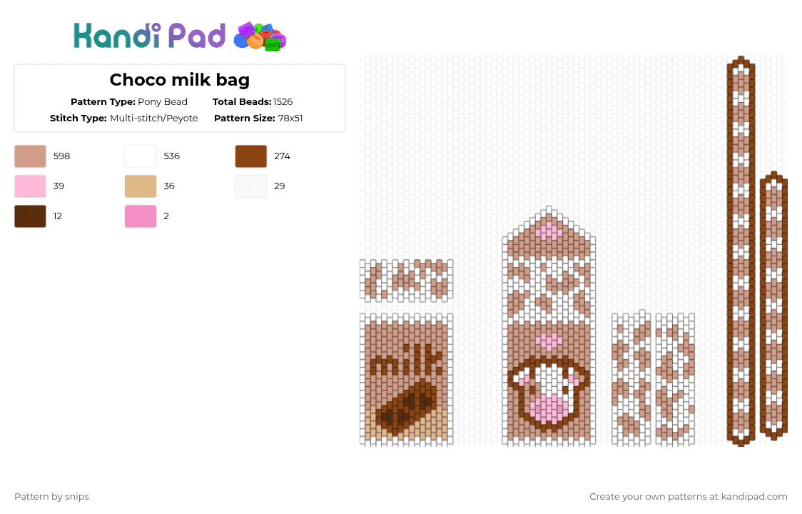 Choco milk bag - Pony Bead Pattern by snips on Kandi Pad - beige,red,chocolate,milk,bag,milk bag,bag full,adorable,brown,cow