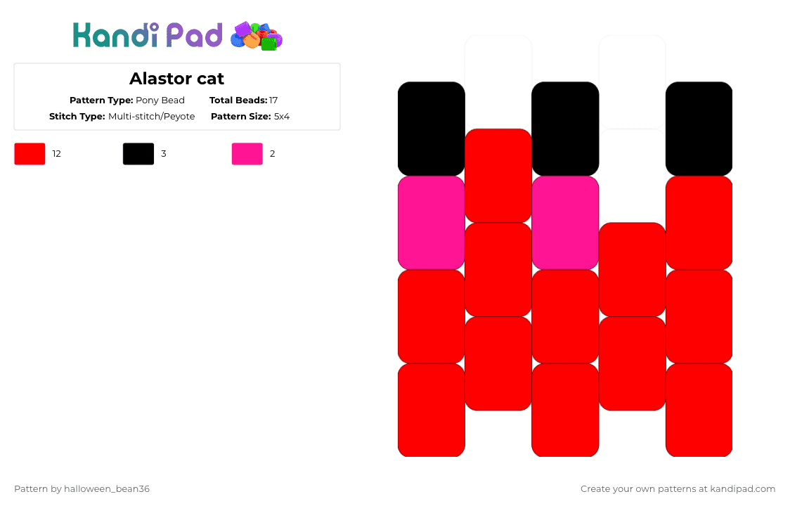 Alastor cat - Pony Bead Pattern by halloween_bean36 on Kandi Pad - red