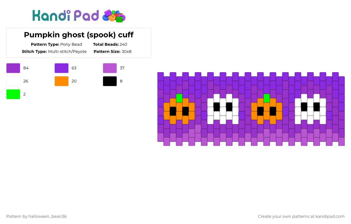 Pumpkin ghost (spook) cuff - Pony Bead Pattern by halloween_bean36 on Kandi Pad - 