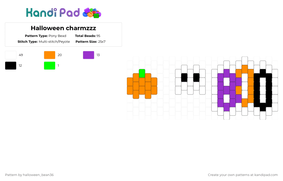 Halloween charmzzz - Pony Bead Pattern by halloween_bean36 on Kandi Pad - white,orange,purple