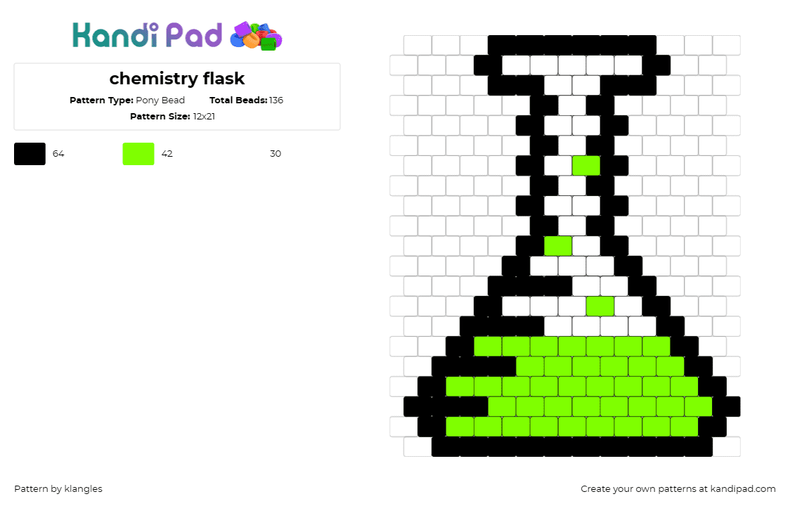 chemistry flask - Pony Bead Pattern by klangles on Kandi Pad - flask,beaker,science,chemistry,acid,green