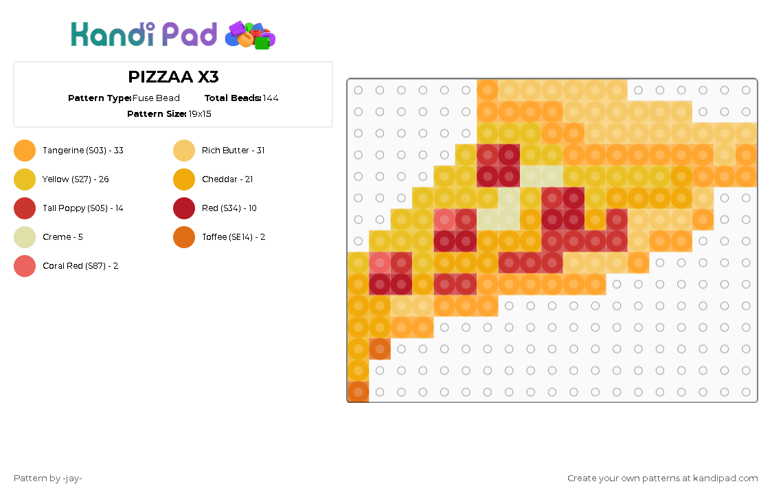PIZZAA X3 - Fuse Bead Pattern by -jay- on Kandi Pad - yellow,orange,cotdlunch