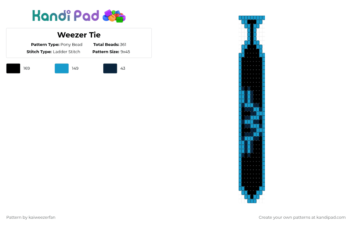 Weezer Tie - Pony Bead Pattern by kaiweezerfan on Kandi Pad - light blue,black